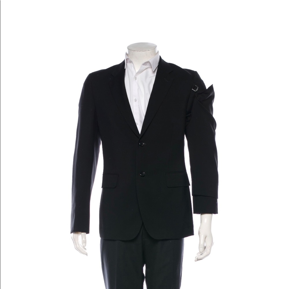 Mens black Comme des Garçons blazer with red satin lined sleeve overlay size M